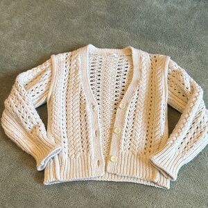 A.L.C. Cream Chunky Cable Knit 100% Merino Wool Cardigan Size XS